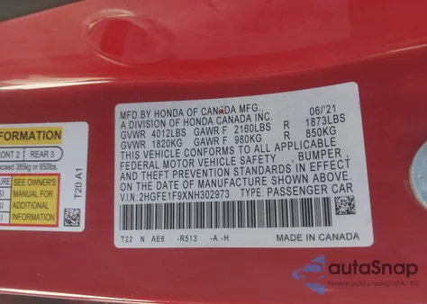 2022 Honda Civic Touring из США, поврежденный, VIN 2HGFE1F9XNH302973